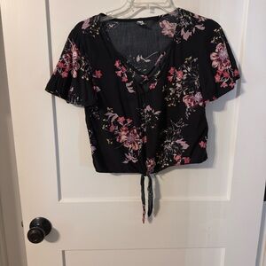 Mudd Black and Pink Floral Blouse